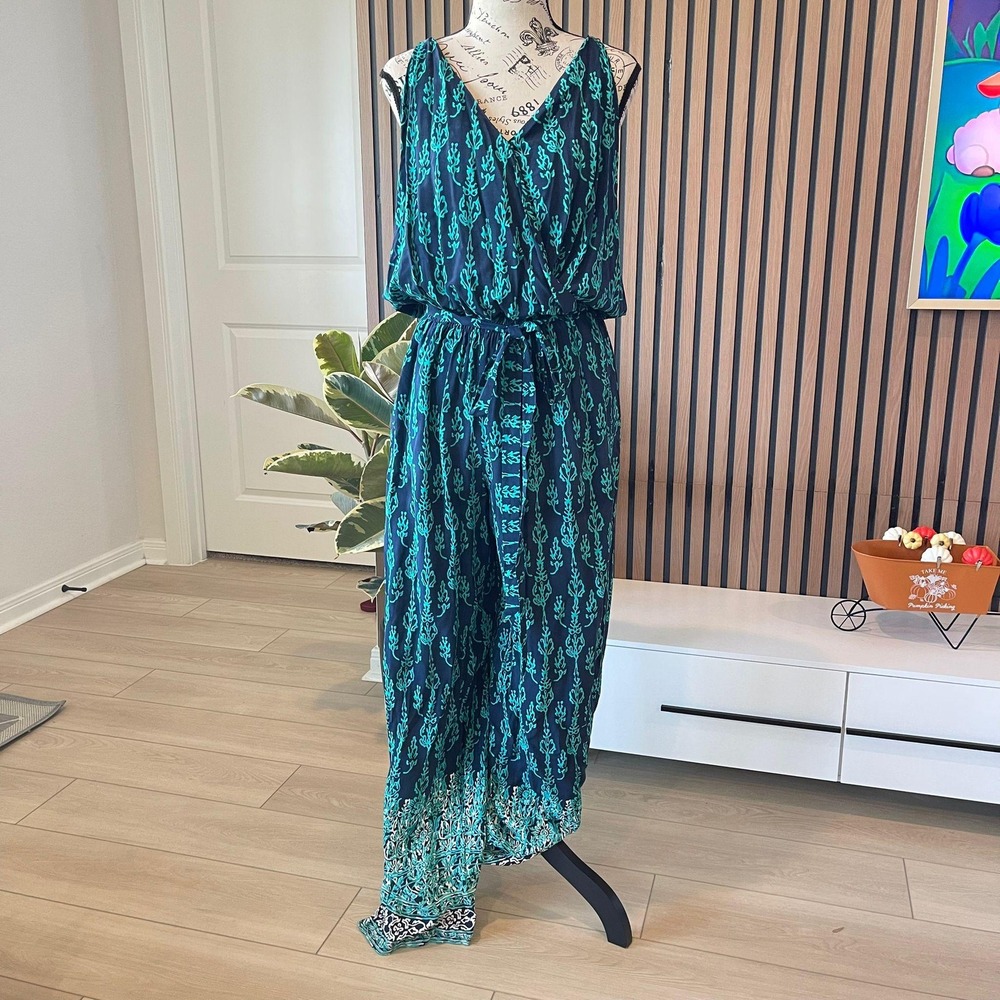 Chelsea & Violet Women's Jumpsuit Size L‎ Sleeveless Green Blue Print Casual